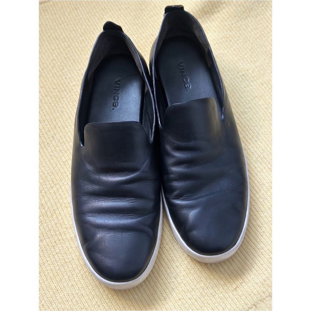 Vince Black Leather Slip-On Sneakers with White Sole Womens 6.5 - Picture 2 of 6